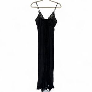 Vintage Flair Black Lace Trim Split Front Maxi Slip Dress